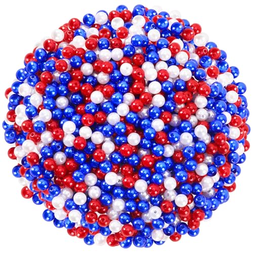 UPINS 1200Pcs Red White Blue Beads,8mm 4th of July Beads Independence Day Patriotic Pearl Beads for Jewelry Making Party Decoration Necklace Bracelets Earrings Hair Beads DIY Crafts Supplies - color: Red White Blue, size: 8 mm