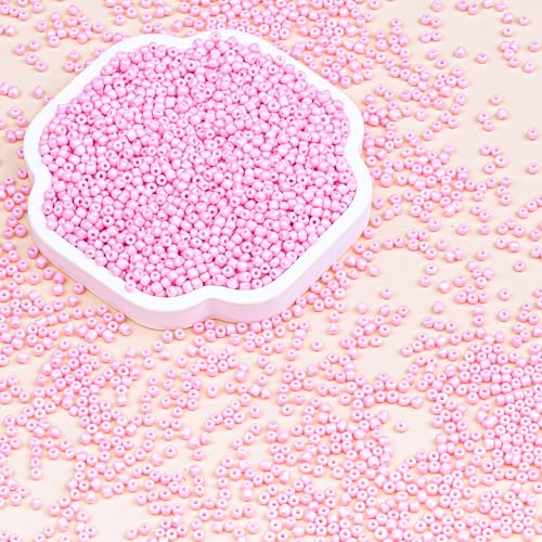 8/0 Glass Seed Beads Bulk, Light Pink 3mm Tiny Round Craft Seed Bead, Small Mini Pony Beads for Jewelry Making Bracelet Necklace Wrist Beading Weaving Supplies, 2500pcs - color: Light Pink