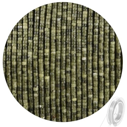 300pcs Natural Canada Green Jade Heishi Spacer Beads 2x4mm Genuine Real Disc Stone Beading DIY Charm Smooth Loose Gemstone Beads for Jewelry Making Bracelets Necklaces Earrings Crafts - color: Canada Green Jade