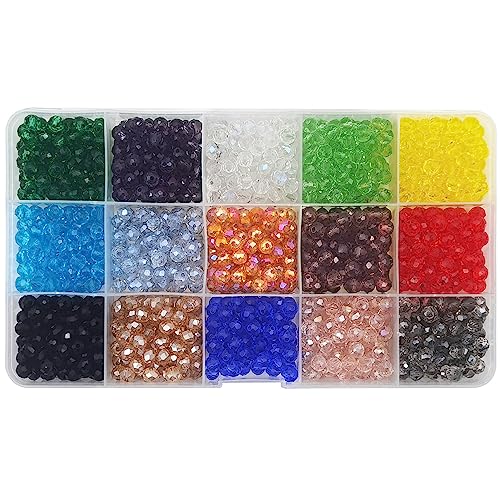 INSPIRELLE 1200pcs 6mm Multicolor Transparent Rondelle Glass Beads for Jewelry Making Faceted Briolette Shape Crytal Spacer Beads Assortments Supplies for Bracelet Necklace with Storage Box - color: Transparent (AB) Colors, size: 6mm