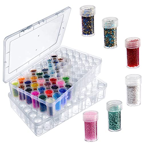 2packs 60 Grids Bead Organizer and Storage Diamond Painting Containers Portable Plastic Case Box Arts Crafts Storage for Seeds Beads Sewing Cosmetic Nail Glitter Powder Small Parts Rhinestones - size: 2 Packs