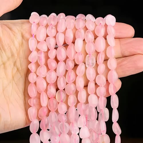HAAMIIQII Natural Rose Quartz Crystal Pebble Stone 5-8mm Small Irregular Freeform Tumbled Loose Gemstone Beads for Jewelry Making Strand 15 Inch (45-50pcs) - color: Rose Quartz