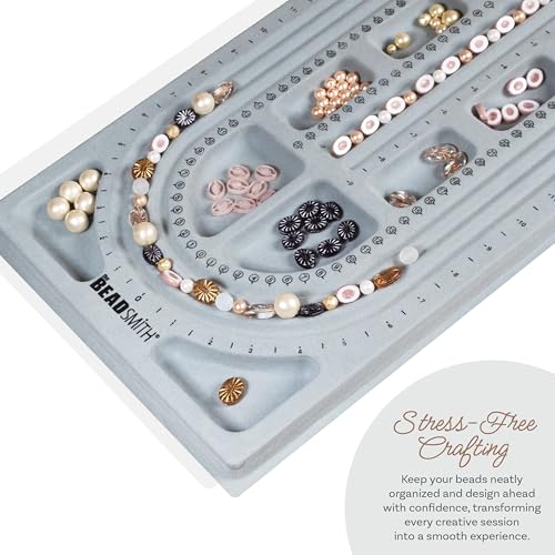 The Beadsmith Bead Board, Grey Flocked, 3 U-Shape and 3 Straight Channels, 10 x 18.5 inches, Design Boards for Creating Bracelets, Necklaces and Other Jewelry - size: 40" - 3 Channel