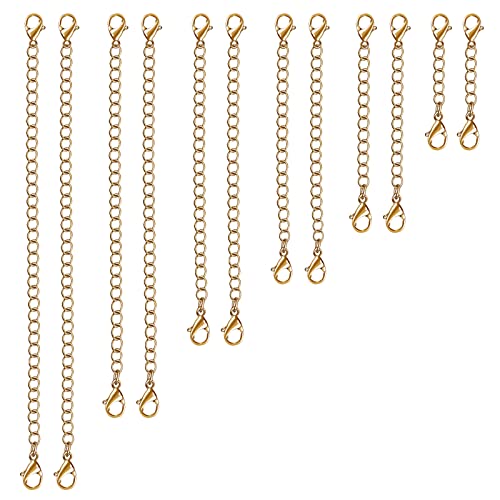 UUBAAR 12 PCS Necklace Extenders - Stainless Steel Necklace Extension Chain for Jewelry, Bracelets & Anklets (1"-6" Lengths, Gold) - color: Gold