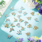 Craftdady Crystal Rhinestone Pendants Butterfly Heart Rhombus Bowknot Earring Charms Alloy Enamel Metal Pendants Light Gold Bracelet Charms for DIY Craft Necklace Jewelry Making - color: Platinum & Golden 6 Styles Butterfly Inset