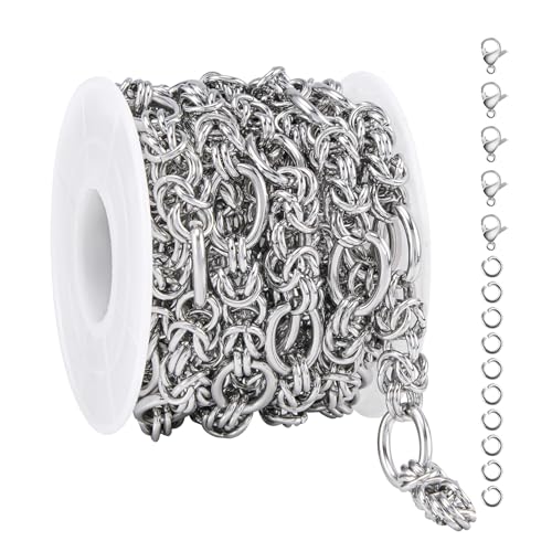 YOUBEIYEE 2 Yard Silver Stainless Steel Chains for Jewelry Making Handmade Bulk Chain Decorative Craft Chain Roll - color: Ellipse Silver