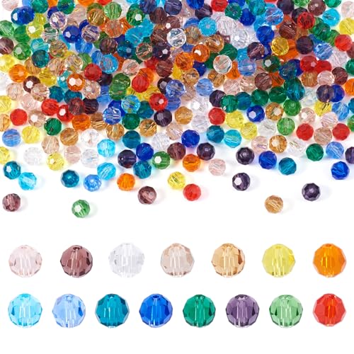 Beadthoven 300Pcs Faceted Round Glass Beads 8mm Transparent Crystal Beads Mixed Color Clear Round Ball Beads Suncatcher Beads for Bracelet Necklace Earrings Jewelry Making DIY Craft Supplies - color: Faceted Round, size: 8mm