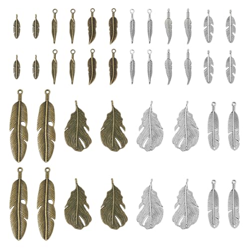 Craftdady Tibetan Style Antique Silver Alloy Pendants Cute Metal Dangle Charms Vintage Animal Pendants Hanging Charms for DIY Craft Earring Bracelet Necklace Jewelry Making Supplies - color: Antique Bronze & Antique Silver, Feather