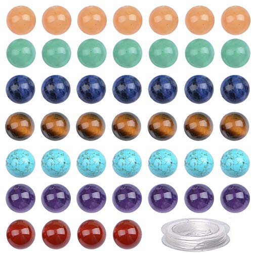 100Pcs Natural Crystal Beads Stone Gemstone Round Loose Energy Healing Beads with Free Crystal Stretch Cord for Jewelry Making (7-Chakra Beads, 8MM) - color: Seven Chakra Beads, size: 8MM