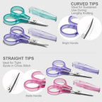 PAFASON Small Travel Embroidery Scissors Set Curved Straight Tip All Purpose for Quilting Sewing Knitting Crafting Cross Stitch Crochet Thread Yarn Paper Fabric Detail Multipurpose Cutting Safety Case - style: Modern