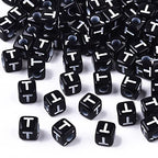 FASHEWELRY 500Pcs Acrylic Cube Letter Beads 5x5x5mm Black Square Letter T Alphabet Beads for DIY Bracelet Necklace Jewelry Making - color: Letter T