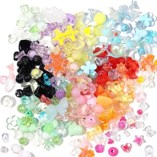 150g (170-230pcs) Aesthetic Acrylic Assorted Beads: Cute Kawaii Mix Color Beads for Jewelry Making - color: 150g-Random Mixed Color