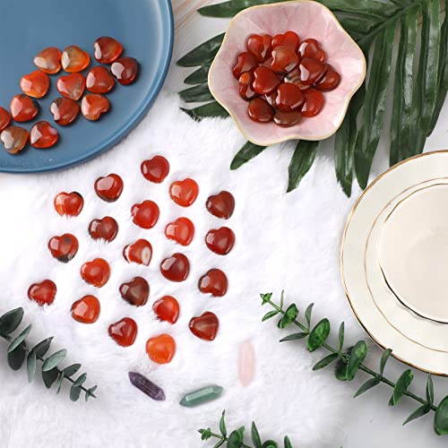 Gerrii 50 Pcs Heart Healing Stone Bulk Quartz Heart Inspirational Stones Gift for Women Love Pocket Polished Natural Energy Balancing Meditation 0.8 Inch(Red Carnelian Agate) - color: Red Carnelian Agate