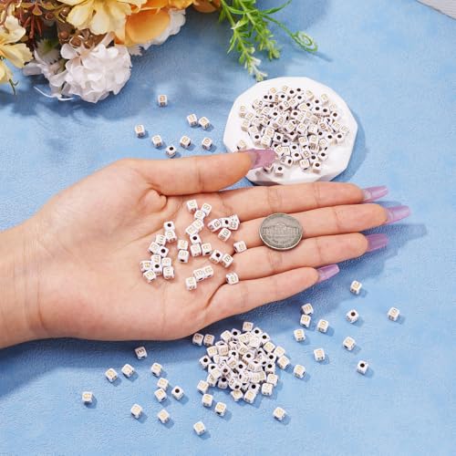 FASHEWELRY 500Pcs White Golden Letter Beads 4.5mm Square Alphabet Beads Acrylic Cube Letter B Beads for Friendship Bracelet Necklace Keychains Jewelry Making - color: Letter B