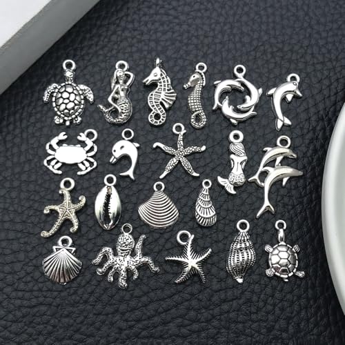 WOCRAFT 60pcs Antique Silver Ocean Charms Bracelet Charms for Jewelry Making Sets DIY Necklace Bracelet Keychain Crafting Charms Kit Craft Supplies (SN881) - color: Antique Silver, size: Ocean Charms