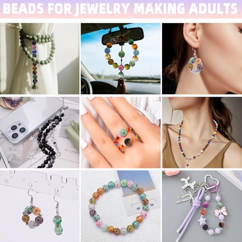 8mm Glass Beads for Jewelry Making, 200pcs Ice Flower Round Bracelet Beads Crystal Loose Beads for Bracelets Necklaces Earrings DIY Jewelry Making and Christmas Accessories - color: Style 1