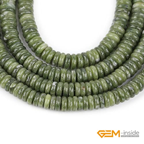 GEM-Inside 2x6mm Natural Green Canada Jadeite Jade Semi-Gemstone Heishi Disc Rondelle Spacer Beads for Jewelry Making Full 15" Strand Energy Stone Healing Power Crystal - color: Green Canada Jadeite Jade