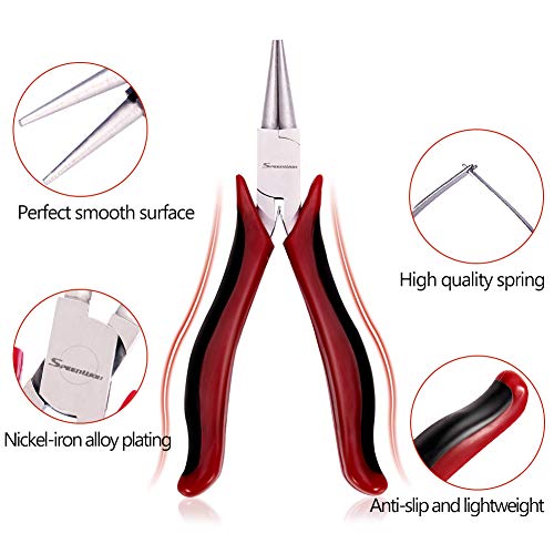 SPEEDWOX Micro Round Nose Pliers 4.5 Inches Wire Looping Small Fine Pliers Ultra Tapered Jaw Precision Needle Nose Pliers with Spring Mini Functional Jewelry Making Tool Craft Beading - style: Round Nose Pliers
