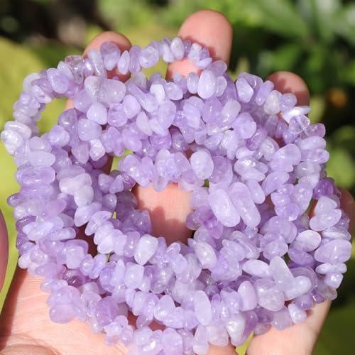 400pcs Natural Chip Stone Beads for Jewelry Making Lavender Amethyst 5-8mm Irregular Gemstones Healing Crystal Loose Rocks Bead Hole Drilled for Ring Earrings Necklace Bracelet Making DIY Art Crafts - color: Lavender Amethyst (2 Strands-62")
