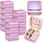 Yinkin 12 Pcs Mini Travel Jewelry Case Bridesmaid Proposal Gift Boxes, Small PU Leather Earring Organizer, Bulk Travel Accessories Portable Jewelry Holder(Glossy Pink) - color: Glossy Pink