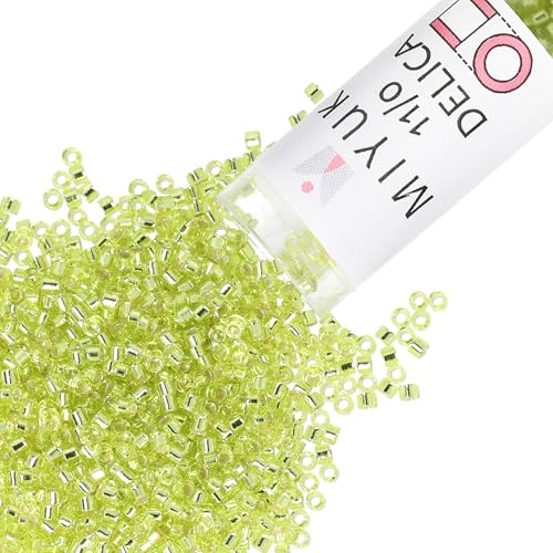 Miyuki Delica Seed Beads – Size 11/0 (1.6 mm), DB0147, Silver-Lined Chartreuse, 7.2 g, Approx. 1440 Beads, Made in Japan - color: DB0147 - Silver-Lined Chartreuse