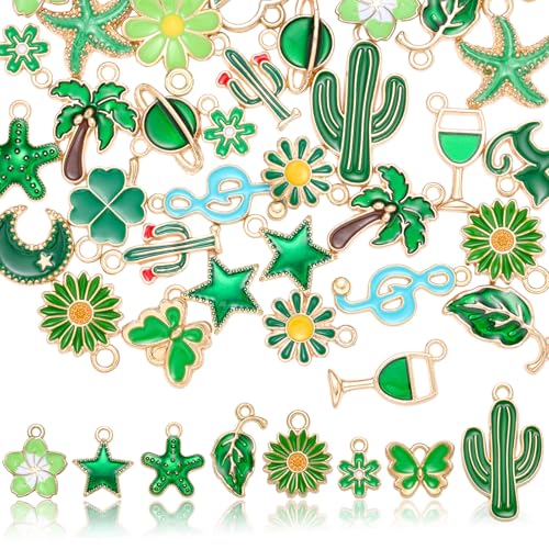 40Pcs Assorted Enamel Charms for Jewelry Making Cute Charms Bulk Pendant for Bracelets Necklace Earring Keychains DIY Supplies - color: Green