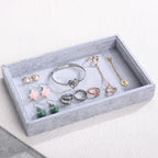 2 Pcs 9" x 5.7" Velvet Jewelry Tray Jewelry Display Tray, Stackable Empty Plate Trays for Earrings Necklaces Bracelet Rings Display Showcase - Grey - color: Grey, size: Flat Tray 9"x5.7"