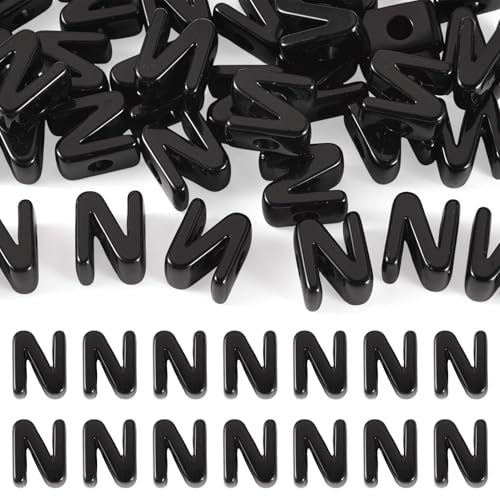FASHEWELRY 30Pcs Acrylic Letter N Beads with Large Hole Big Plastic Letter Blocks European Beads 3D Letters Chunky Vowel Initial Alphabet Bead for Key Chains Necklace DIY Arts Craft Projects - color: Black, size: N
