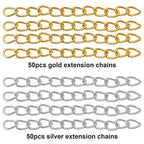 100pcs 50mm x 4mm Extender Chains Tail Chain Removable Extension Chain for DIY Jewelry Making Necklace Bracelet Anklet Key Chain(Gold & Silver)