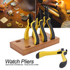 Professional Watch Repair Pliers Set, Precision Diagonal Flat and Pointed Nose Pliers with Wooden Storage Base for Watchmaking and Jewelry Repair