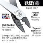 Klein Tools 1005 Cutting/Crimping Tool, Made in USA, Cutter/Crimper for 10-22 AWG Terminals and Connectors, Crimper for Insulated and Non-Insulated Terminals - style: Crimper/Cutter