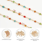 KYUNHOO 5M Colorful Crystal Rhinestones Jewelry Chain Link Gold Plated Brass Chain Bulk for Women Necklace Making Jewelry Supplies DIY Handcrafts with Lobster Clasps and Jump Rings - color: Colorful Bead-Gold