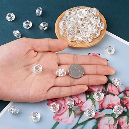 100pcs 14mm Large Hole Glass Beads - Clear European Lampwork Loose Spacer Beads for DIY Craft Snake Chains Charms Bracelet Necklace Earring Making - Hole: 5mm - color: Clear
