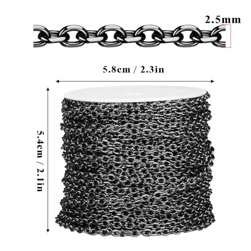 66 Feet Black Rolo Cable Chain Bulk, 2.5mm 304 Stainless Steel Gunmetal Black Diamond-Cut Oval Rolo Cable Link Chains Roll Spool for Jewelry Making - color: Gunmetal Black, size: 2.5mm width