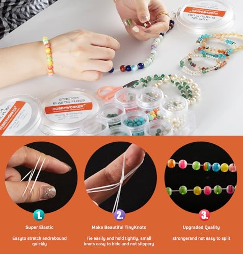 Hobbyworker Elastic Stretch Bracelet String Cord for Jewelry Making and Bracelet Making White