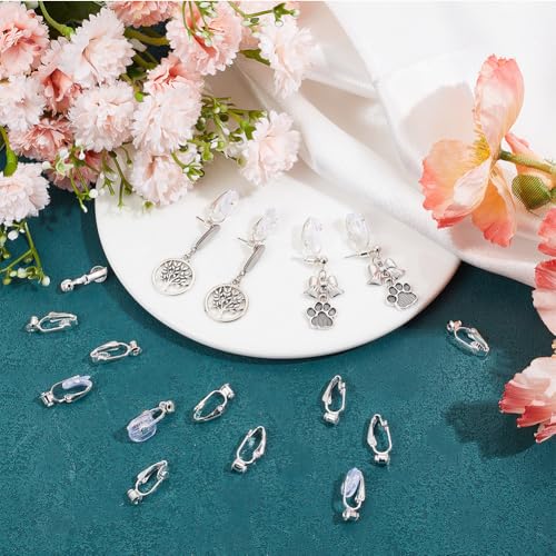 1 Box 36Pcs Silver Earring Converter Clip on Earrings Backs Brass with Comfort Pads Painless Earring Components Earring Clips for Non Pierced Ears Jewelry Making Supplies DIY Craft Beginner - color: Silver
