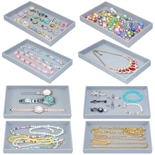 Set of 8 Jewelry Trays for Drawer X-Large Jewelry Organizer Tray Earring Organizer For Women Jewelry Storage Display Case for Rings Necklaces Grey Empty Tray 9.4'' x 6'' x 1'' - color: Grey, size: X-Large (9.4'' x 6'' x 1'')