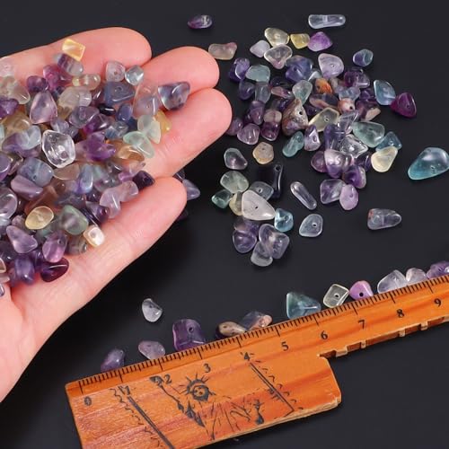 400pcs Natural Chip Stone Beads Fluorite 5-8mm Irregular Gemstones Healing Crystal Drilled DIY Loose Rocks Bead Crystal for Bracelet Necklace Jewelry Making Crafting, SSZZ-1 - color: Fluorite