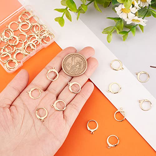 Beebeecraft 1 Box 50Pcs Leverback Earring Hooks 24K Gold Plated Round Huggie Hoop French Earring Hooks Earwire Clasp Findings for Jewelry Making DIY Crafts, 14.5x12mm - color: 14.5x12mm Round Earring Hooks