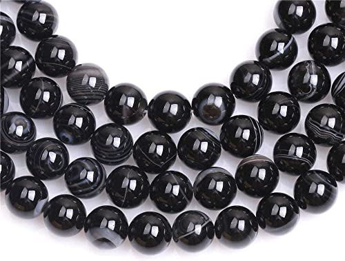 HAAMIIQII 45pcs 8mm Natural Black Striped Agate Stone Beads Round Loose Gemstone Beads for Jewelry Making Strand 15 Inch - color: Black Striped Agate, size: 8mm 45pcs