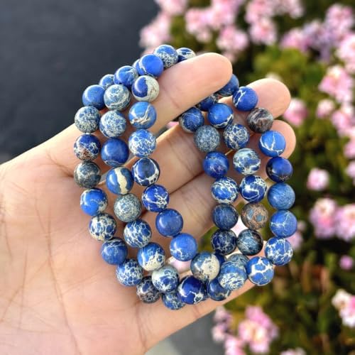 Adabele 1pc Natural Stretch Gemstone Bracelet 8mm (0.31") Bead 7" to 8.5 inch Healing Crystal Energy Quartz Chakra Jewelry Women Unisex Birthday Gift - color: Blue sea sediment jasper, size: 7.5 inch