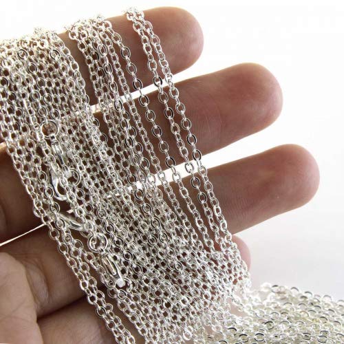 Wholesale 12 PCS Silver Plated Solid Brass Flat Cable Chains Bulk for Jewelry Making (18 Inch(1.5MM)) - color: Silver, size: 18 inch-0.059 inch