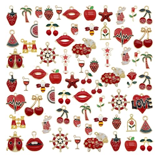 30pcs Mixed Enamel Charms Pendants for Jewelry Making Bulk lot Necklace Earrings Bracelet Craft Findings - color: Red
