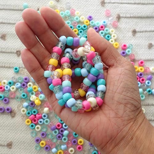 Pool Party Mix Plastic Pony Beads, Made in The USA, 6 x 9mm, Plastic Beads for Jewelry Making, Banners, Concert Festival Bracelets, Necklaces, Art & Fashion, Bulk 700 Beads
