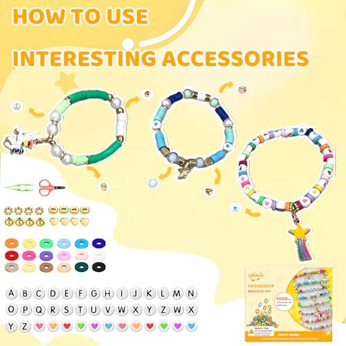 iumulinrui Friendship Bracelet Kit Concert Bracelets Merch, 5200 Pcs Clay Beads Bracelet Making Kit Tricolor Letter Bead, Jewelry Set with Pendant, DIY Craft Gifts Suitable for Beginners - color: Yellow