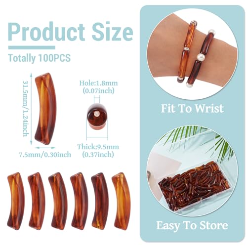 100 pcs Acrylic Tube Beads for Bracelets Amber Bangle Acrylic Beads Transparent Curved Chunky Bamboo Tube Bead for Jewelry Making Earring Crafts - color: Brown-100pcs