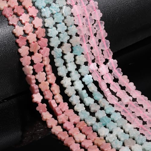 Songxi 60pcs 6mm Pink Crystal Plum Blossom Natural Stone Beads for Jewelry Making, Smooth Loose Flower Shape Gemstone Beads for Bracelets Necklace Earrings Making Supplies ﻿ - color: Pink Crystal