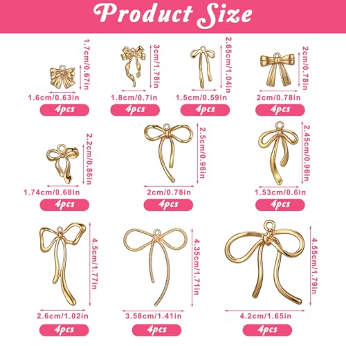 40pcs Alloy Bowknot Charms Links Golden Bow Tie Connector Charm Bow Dangle Pendants Mini Cute Bowknot Earring Charms for Jewelry Making Plated DIY Earrings Bracelet Necklaces Crafts