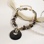 Coiris Shell Pendant Statement Strand Necklace for Women Boho Multi Beads Natural Stone Colorful Necklace Bohemian Handmade Chunky Shell Beaded Collar Jewelry for Women - color: Black