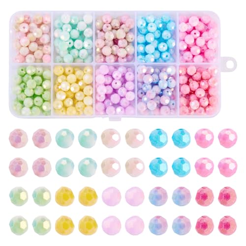 Beadthoven 400pcs 6mm Crystal Glass Beads Watercolor Pastel Faceted Round Crystal Beads Set Loose Assorted AB Briolette Gem Spacers for Jewelry Making DIY Bracelet Necklace Crafts with Box - color: Faceted Round Multicolor, size: 6mm